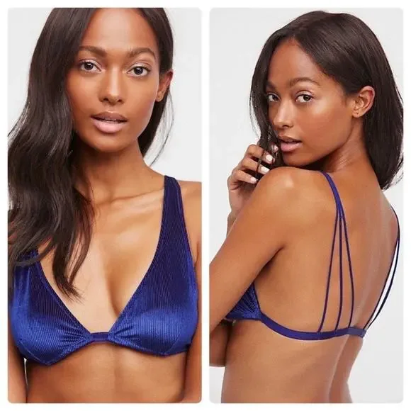 NWT Intimately Free People Magic Hour Velvet Bra Blue Strappy Bralette Size XS - Picture 7 of 7
